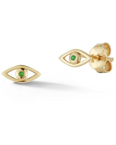 Ember Fine Jewelry 14k Diamond & Emerald Evil Eye Studs - Metallic