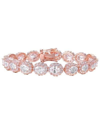 Genevive Jewelry 18k Rose Gold Plated Cz Tennis Bracelet - Pink