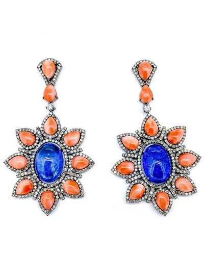 Arthur Marder Fine Jewelry 14k & Silver 2.20 Ct. Tw. Diamond & Gemstone Earrings - Blue