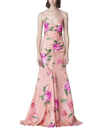 Carolina Herrera Spaghetti Strap V-neck Ruched Silk Gown - Pink