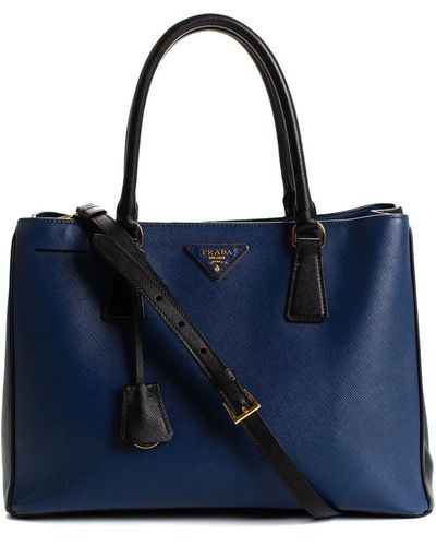 Prada Leather Double Zip Lux Tote (Authentic Pre-Owned) - Blue