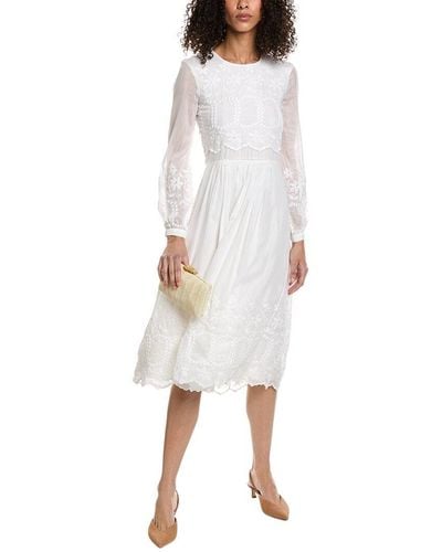 Burberry Embroidered Silk-blend Midi Dress - White