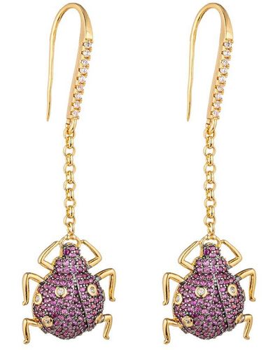 Eye Candy LA Cz Lexy Beetle Dangle Earrings - Pink