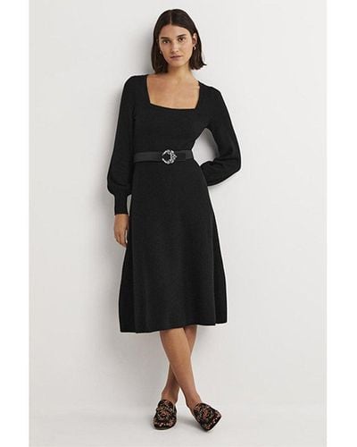 Boden Square Neck Knit Wool & Alpaca-blend Dress - Black