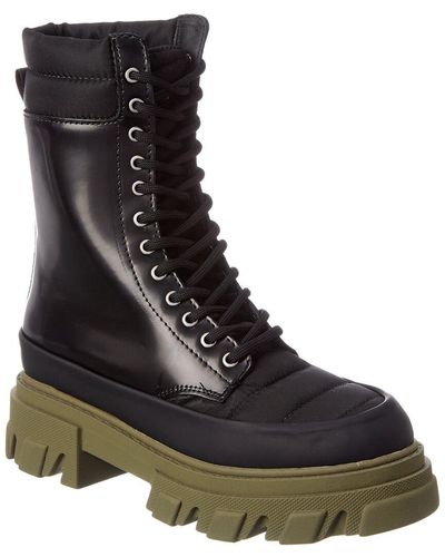Ganni Quilted Nylon & Leather Combat Boot - Black