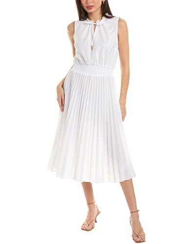 Ellen Tracy Smocked Waist Midi Dress - White