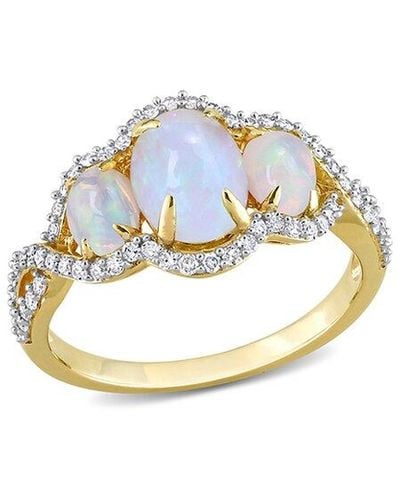 Rina Limor 10k 1.54 Ct. Tw. Diamond & Ethiopian Opal 3-stone Ring - White