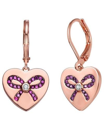 Rachel Glauber 18k Rose Gold Plated Cz Love Earrings - Pink