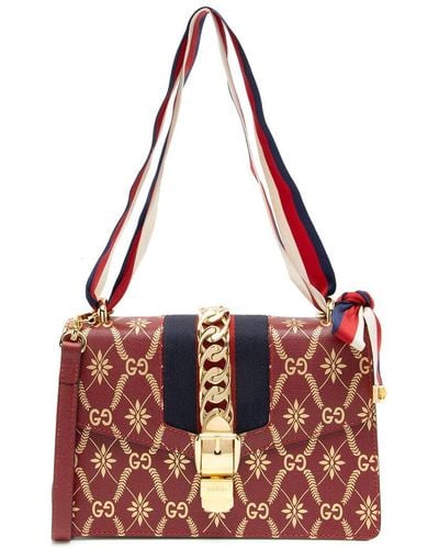 Gucci Calfskin Leather Sylvie Small Shoulder Bag (Authentic Pre-Owned) - Red