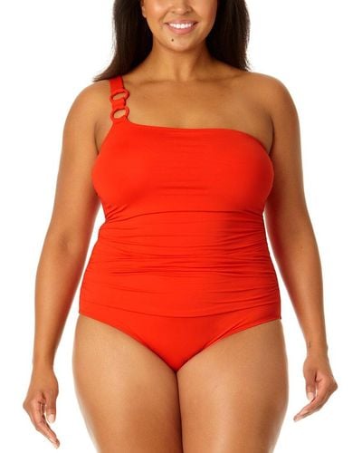 Anne Cole Ring Strap Asymmetric One-piece - Red