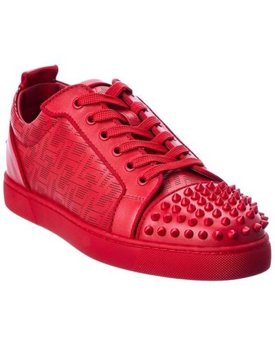 Christian Louboutin Louis Junior Spikes Orlato Leather Trainer - Red