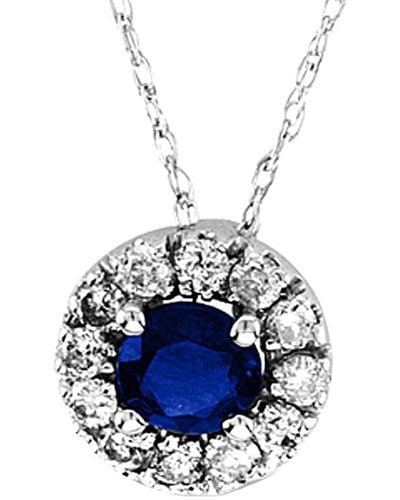 Suzy Levian 14k 0.48 Ct. Tw. Diamond & Sapphire Pendant Necklace - Blue