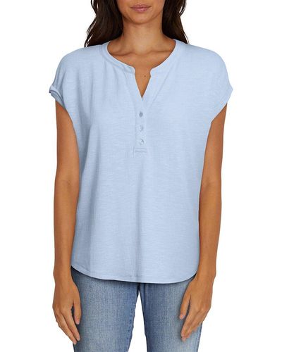 Three Dots Textured 3-button T-shirt - Blue