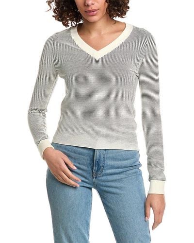 Minnie Rose Athena Textured V-neck Sweater - Gray