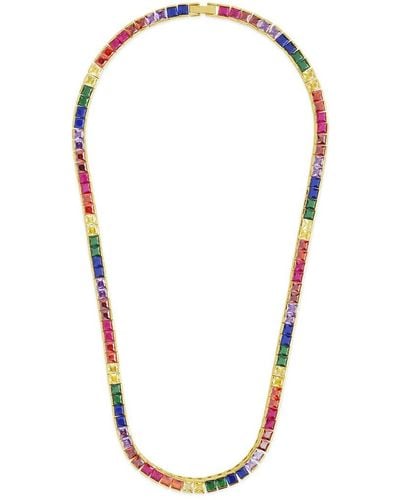 Sterling Forever 14k Plated Cz Tennis Necklace - Multicolour