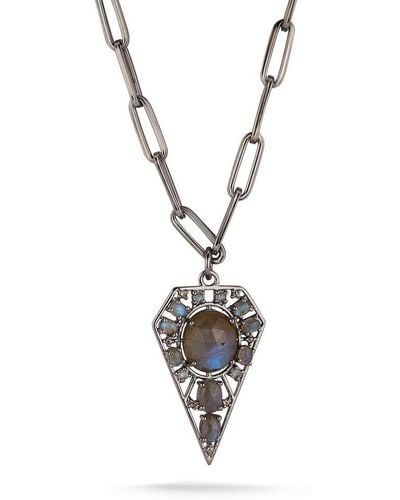 Banji Jewelry Silver 11.88 Ct. Tw. Diamond & Labradorite Pendant Necklace - Metallic