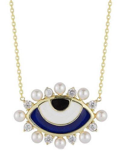 Glaze Jewelry 14k Over Silver Pearl Cz Evil Eye Necklace - Multicolor