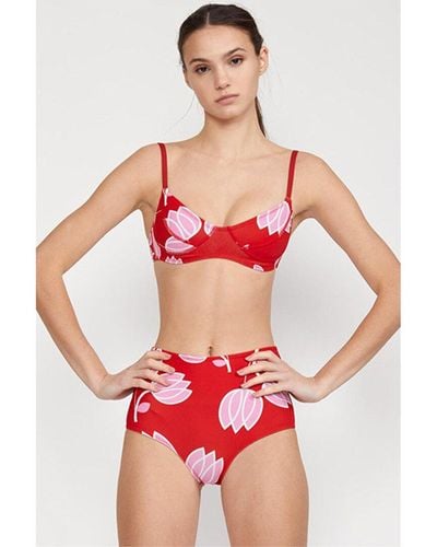 Cynthia Rowley Tulip Printed High; Waist Bikini Bottom - Red