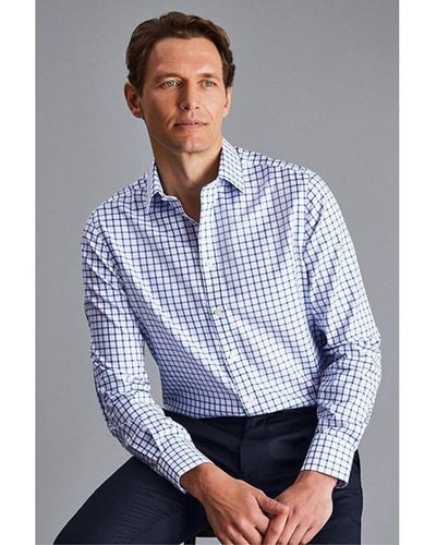 Charles Tyrwhitt Non-Iron Twill Grid Check Slim Fit Shirt - Blue