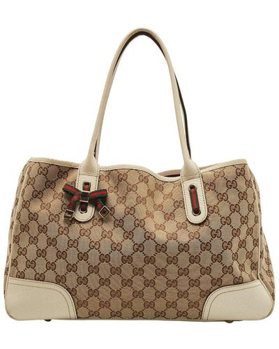 Gucci Canvas & Leather Princy Tote (Authentic Pre-Owned) - Brown