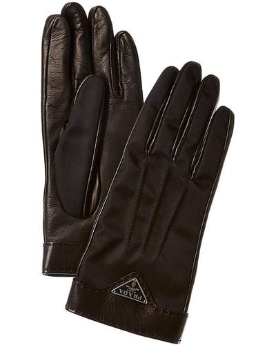Prada Logo Cashmere-lined Leather Gloves - Black