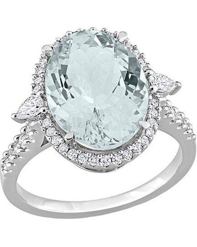 Rina Limor 14k 6.07 Ct. Tw. Diamond & Aquamarine Halo Cocktail Ring - White