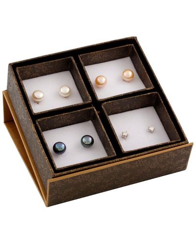 Splendid Splendid Pearl Silver 8-8.5mm Freshwater Pearl & Cz Earrings Set - Black
