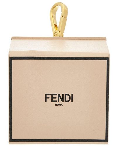 Fendi Box Leather Key Ring - Natural