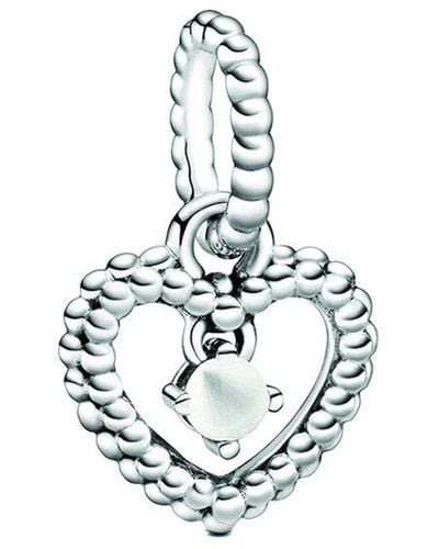 PANDORA Signature Silver Heart Dangle Charm - White