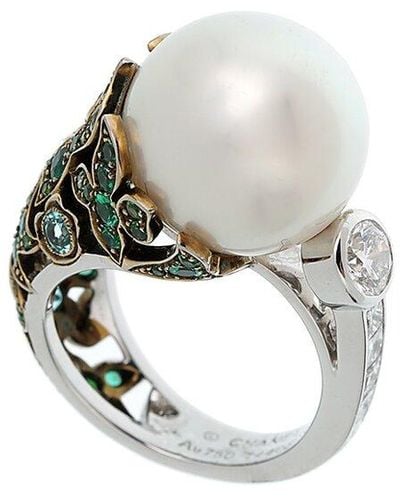 Chanel 18K 1.90 Ct. Tw. Diamond & Emerald & Paraiba Tourmalines Pearl Ring (Authentic Pre-Owned) - White