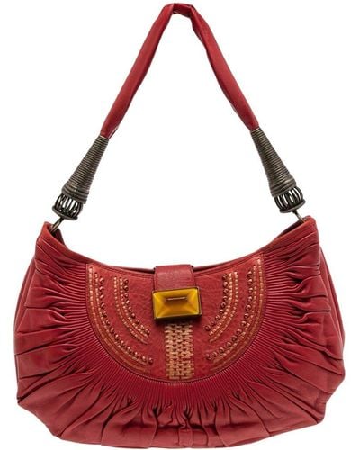 Dior Pleated Leather Plisse Hobo Bag (Authentic Pre-Owned) - Red