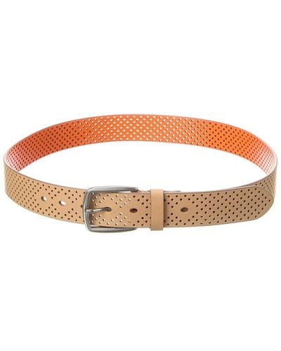 Tommy Bahama Perforated Rubberized Stripe Leather Belt - Brown
