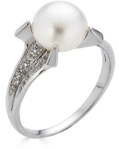 Belpearl Silver White Topaz 10-9mm Pearl Ring