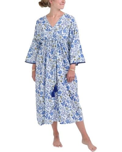 Pomegranate Long Caftan Cover-up - Blue