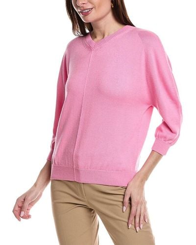 Lafayette 148 New York Blouson Sleeve Silk-blend Sweater - Pink
