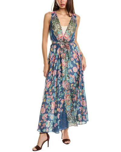 Johnny Was Peppermint Adelia Silk Maxi Dress - Blue