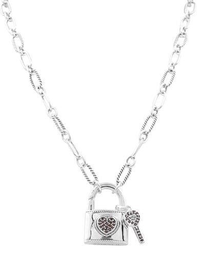 Samuel B. 18k & Silver 0.35 Ct. Tw. Garnet Key & Lock Necklace - Metallic