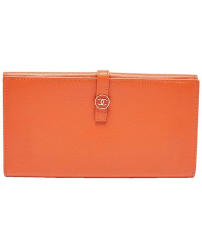 Chanel Leather Cc Double Flap Continental Wallet (Authentic Pre-Owned) - Orange