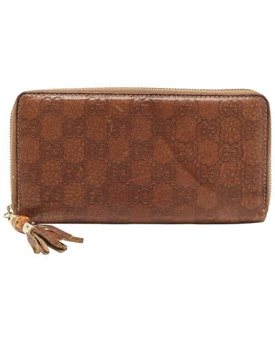 Gucci Ssima Leather Bamboo Tassel Zip Around Wallet (Authentic Pre- Owned) - Brown