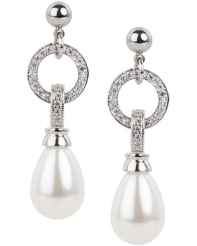 Saachi Rhodium Pearl Dangle Earrings - White