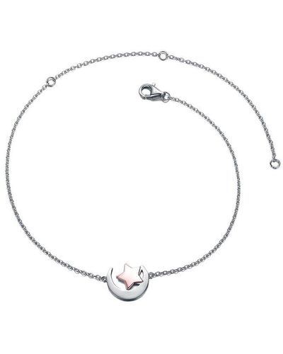 Genevive Jewelry Silver Cz Lucky Star & Crescent Moon Charm Ankle Bracelet - White