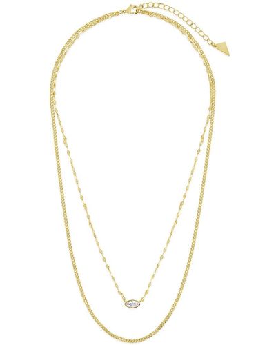 Sterling Forever 14k Plated Cz Amelia Layered Necklace - Metallic