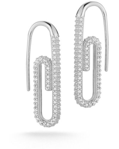 Glaze Jewelry Rhodium Plated Cz Paperclip Threader Earrings - White