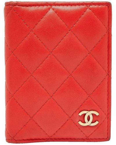 Chanel Quilted Leather Cc Card Case (Authentic Pre-Owned) - Red