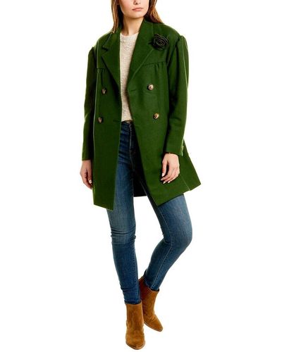 Something Navy Double-breasted Wool-blend Coat - Green
