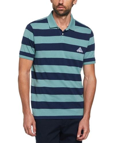 Original Penguin Interlock Textured Stripe Polo Shirt - Blue