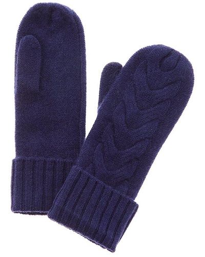 Hannah Rose Chunky Cable Cashmere Mittens - Blue
