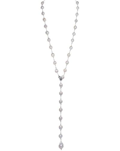Margo Morrison Silver Diamond 10-11mm Pearl Necklace - White