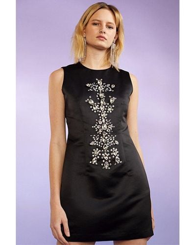 Cynthia Rowley Crystal Fitted Silk Shift Dress - Black