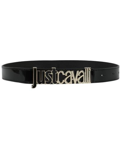 Just Cavalli Plaque Leather Belt - Black